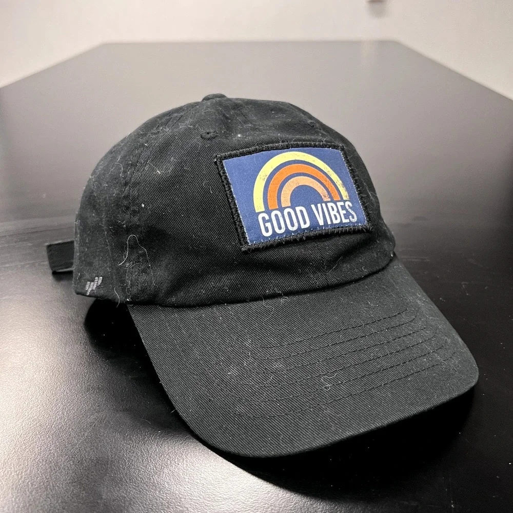 Good Vibes Hat Cap Strap Back Black with Rainbow‎ Dad Unstructured Adjustable
